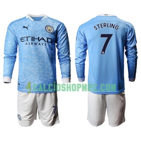 Manchester City Raheem Sterling 7 Bambino Maglia Prima 2020/2021 Manica Lunga (+ Pantaloncini)
